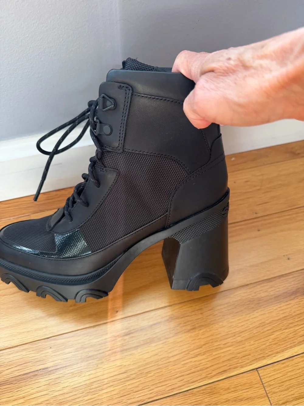 Sorel Black Lace-Up Chunky Heel Combat Boot - Picture 3 of 7